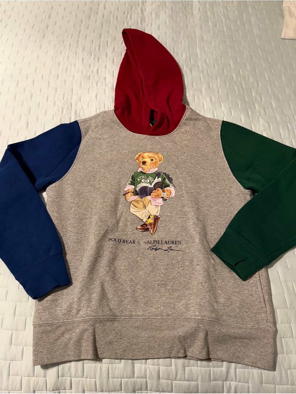 Polo by Ralph Lauren Grey Hoodie with Red Hood and Blue & Green Sleeves - Boys L